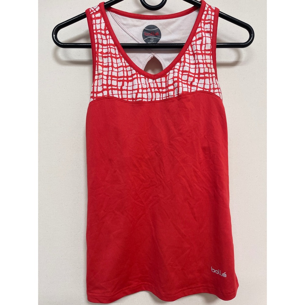 Bolle Womens Red White Grid Keyhole Racerback Tennis Active Tank Top S 8777-25